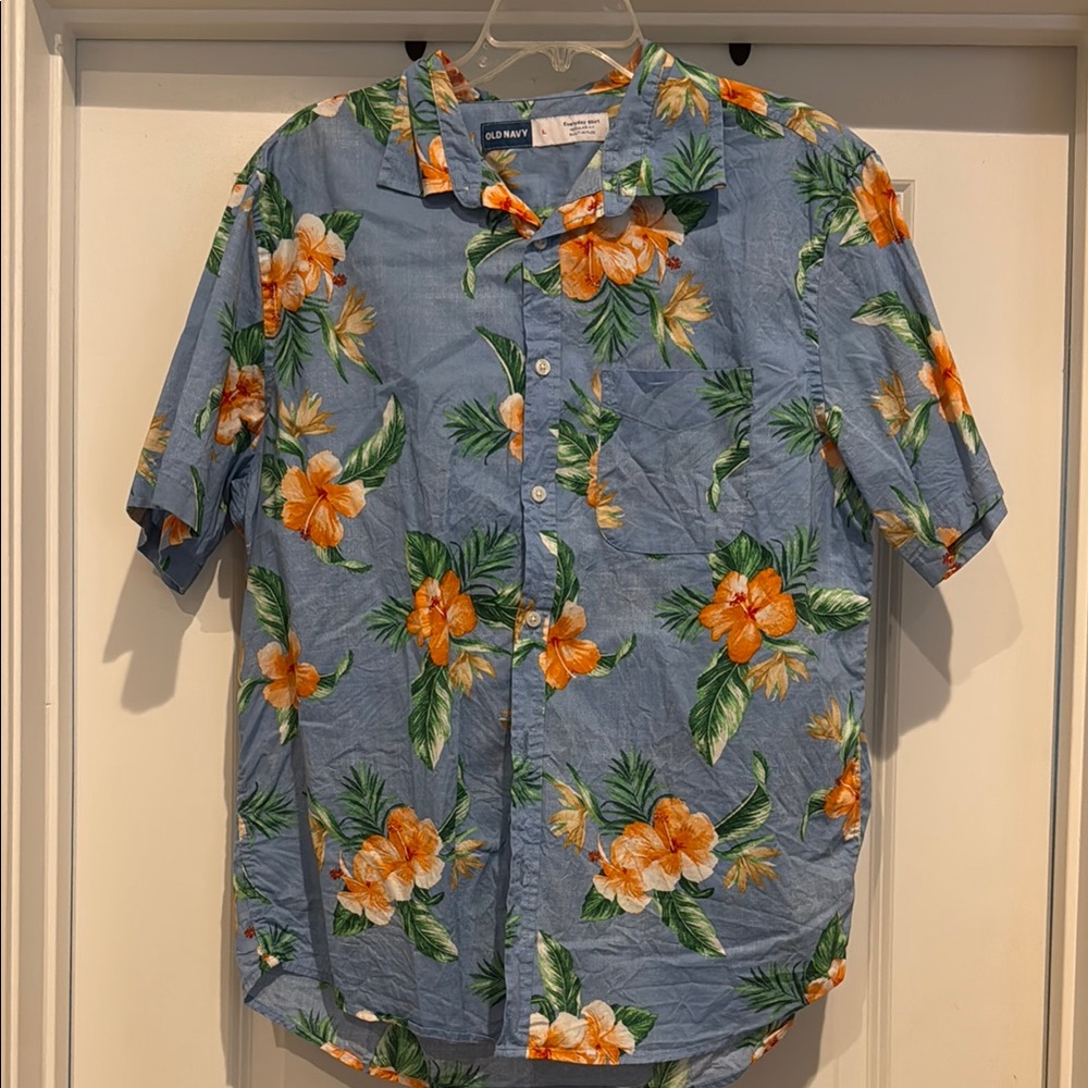 Old Navy Blue and Orange Casual Button Down Shirt